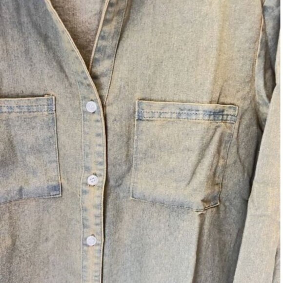 Womens Olive Green Long-Sleeve Button-Down Frayed Hem Shirt Dress - Picture 4 of 7